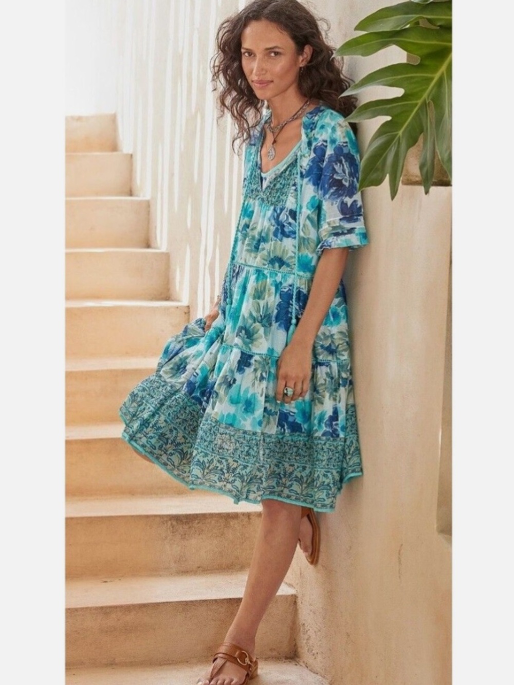 Sundance Floral Lightweight Short Sleeve Tunic Mini Dress